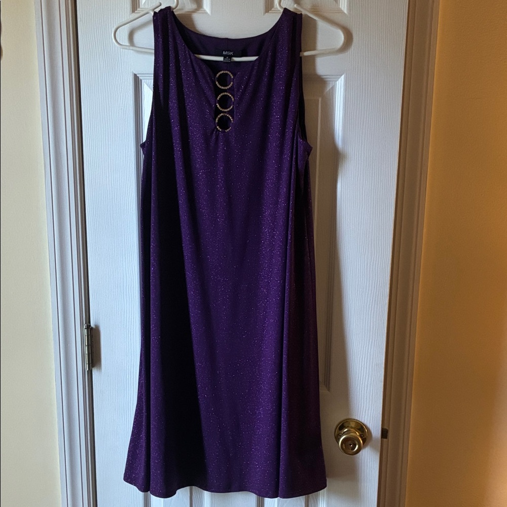 MSK Purple Sleeveless Midi Dress with Gold Ring Accents